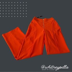 3/$20 Fashion Nova High Waisted Wide Leg Zip Front Red Pants ankle slit women XS